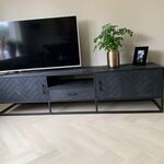 Tv meubel mangohout – visgraat, Zwart, 2024